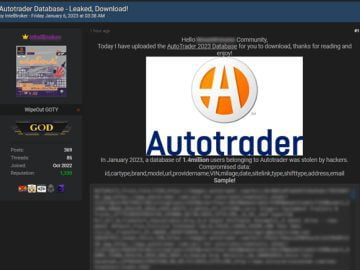 Screenshot of the post claiming to have Autotrader data