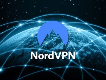 NordVPN logo over a connected world