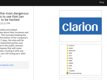 Alphv group claims the hack of Clarion, a global manufacturer of audio and video equipment for cars