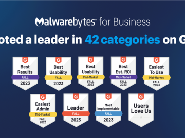 Malwarebytes named leader across six endpoint security categories, marking its ease of use, in G2 Fall 2023 results