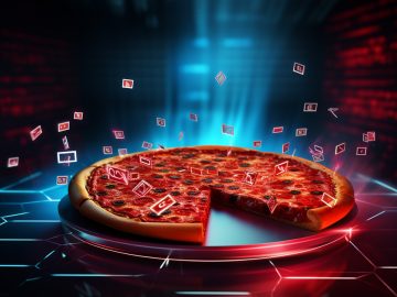 Pizza with data flying off of it