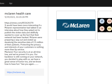 BlackCat gang claims they stole data of 2.5 million patients of McLaren Health Care