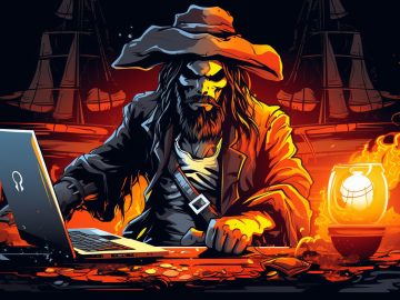 Pirate using a laptop