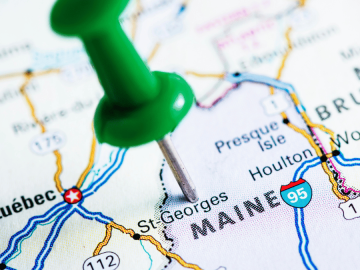 A pin in a map of Maine