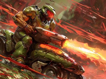 Doomguy on a lawnmower