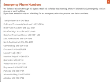 Rockford Public Schools Ransomware Attack Emergency Numbers