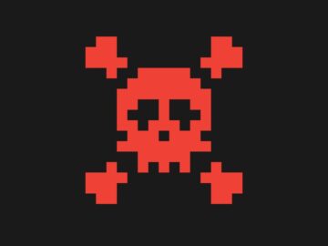 Why you need to know about ransomware A red skull and bones is shown against a black background.
