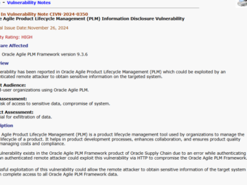 CERT-In Flags On Oracle Agile PLM Flaw (CVE-2024-21287) security vulnerability (CVE-2024-21287)