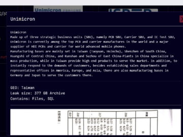 Sarcoma ransomware gang claims the theft of sensitive data from PCB maker Unimicron