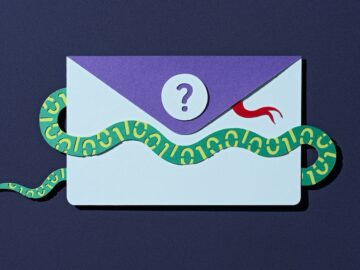 An envelope with a question mark hides a snake inside its folds.