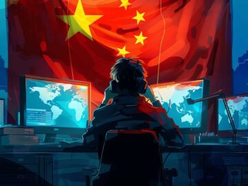 A hacker with a Flag of China