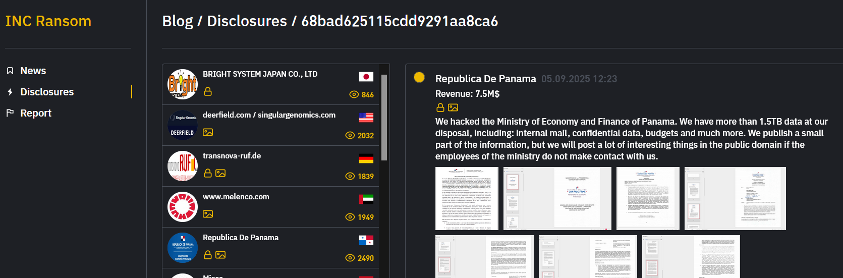 INC ransom group claimed the breach of Panama’s Ministry of Economy and Finance