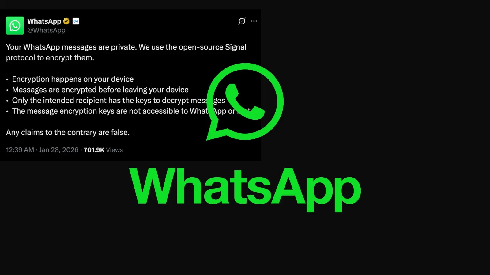WhatsApp Denies Lawsuit Claim and Confirms Messages are Device-encrypted and Private